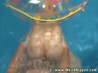Asian goddess getting pussy pounded in pool and loves it
